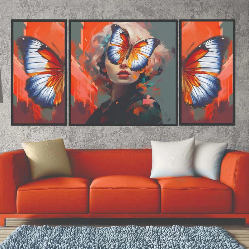 تابلو بکلیت طرح دیجیتال آرت مدل B-2030 فریم مشکی مجموعه 3 عددی