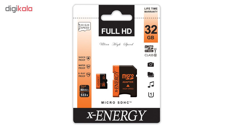 کارت حافظه‌ microSDHC ایکس-انرژی مدل IPM کلاس 10 استاندارد U1 سرعت 80MBps ظرفیت 32 گیگابایت همراه با آداپتور SD