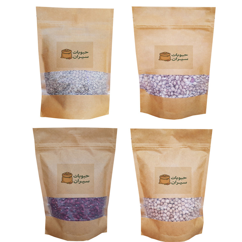 حبوبات لوبیا چیتی و عدس و لوبیا قرمز و نخود سیران - 900 گرم بسته 4 عددی