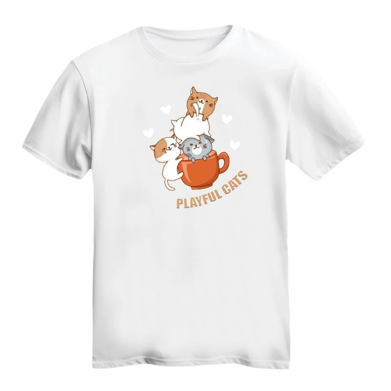 تی شرت آستین کوتاه زنانه مدل گربه های بازیگوش