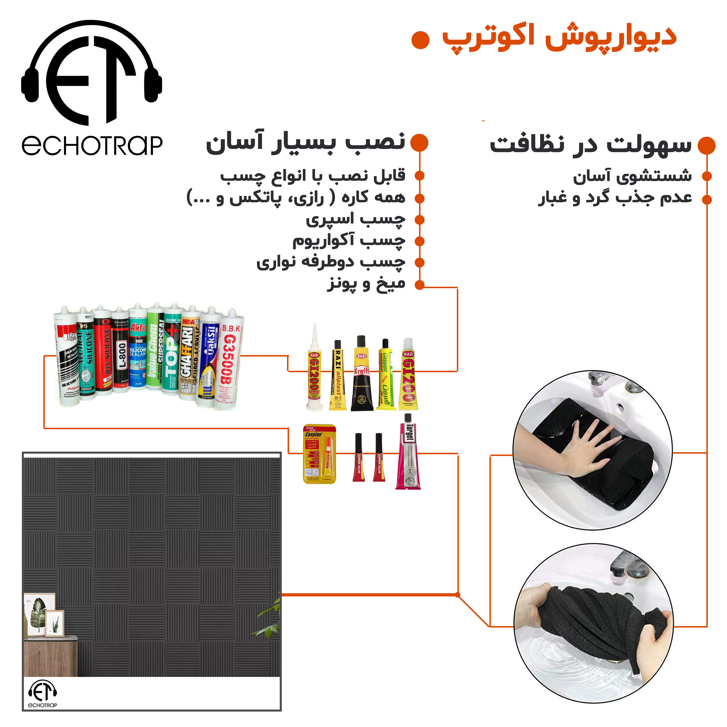 دیوارپوش اکوترپ مدل para50.50 بسته 6 عددی
