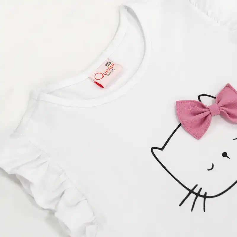 ست تاپ و شلوارک دخترانه قرآنی مدل پاپیون کیتی PNK