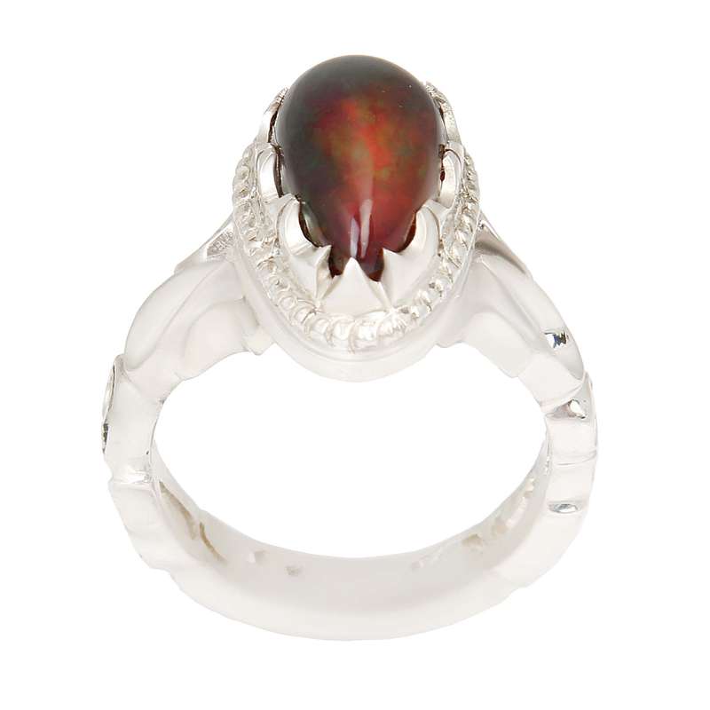 انگشتر نقره مردانه بازرگانی میلادی مدل سنگ اوپال رکاب دست ساز کد AM_2349