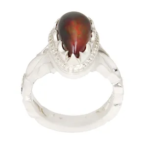 انگشتر نقره مردانه بازرگانی میلادی مدل سنگ اوپال جواهری رکاب دستساز ارره کاری کد AM_2349