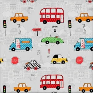 پارچه ملحفه عرض 2.4 متر بُشرا مدل فیلور کودک ماشین رنگ سفید