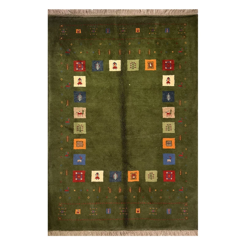 گبه دستبافت قشقایی سه متری کد NKP.RJ142 زمینه سبز