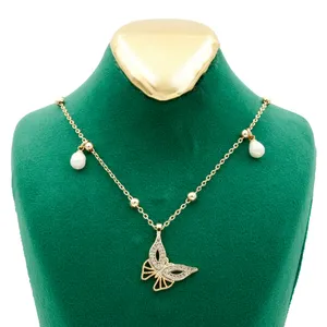 گردنبند زنانه مدل پروانه و مروارید کد TP-226