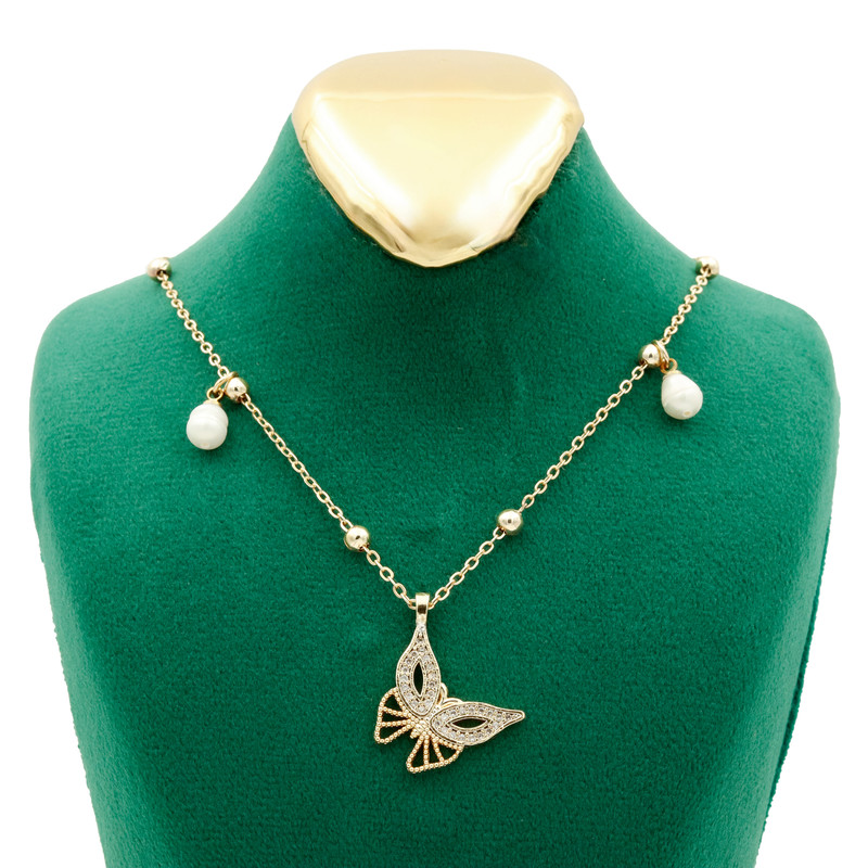 گردنبند زنانه مدل پروانه و مروارید کد TP-226
