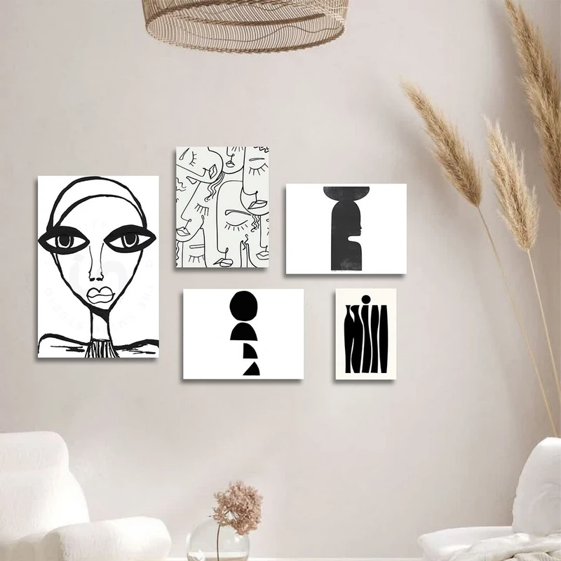 تابلو شاسی بکلیت طرح نقاشی دکوراتیو مدرن سبک کوبیسم مدل SH-1421 مجموعه 5 عددی