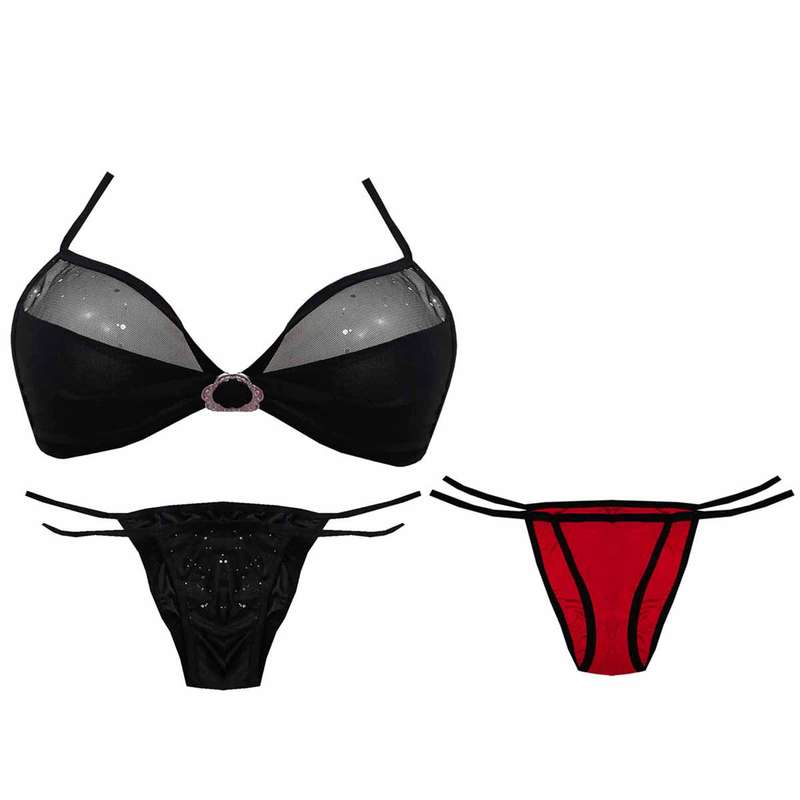 ست شورت و سوتین زنانه مدل فانتزی کد  Oid-StW0000001236028 مجموعه 3 عددی