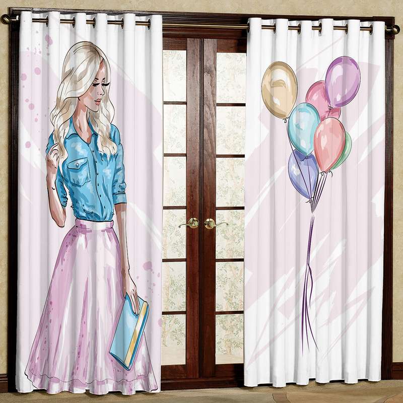 پرده طرح کودک دختر مدل مخمل پانچی کد 1737 W سایز 140x200 سانتی متر