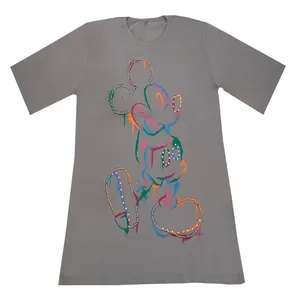 تی شرت لانگ زنانه مدل میکی موس رنگ طوسی