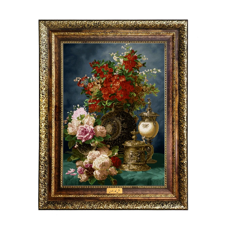 تابلو فرش ماشینی نقش نگار رضوی طرح گل کد 2186KH