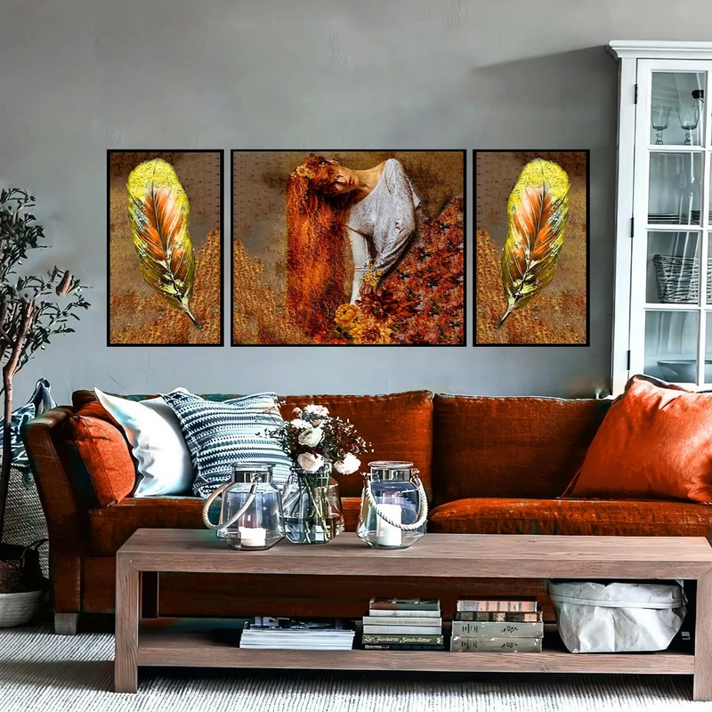 تابلو ساده بکلیت طرح مدرن دیجیتال آرت مدل شاین اکلیلی B-2900 فریم مشکی مجموعه 3 عددی