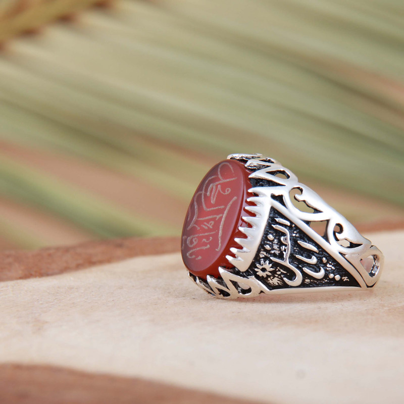 انگشتر نقره مردانه بازرگانی میلادی مدل رکاب سیلندری عقیق کد AM_4320