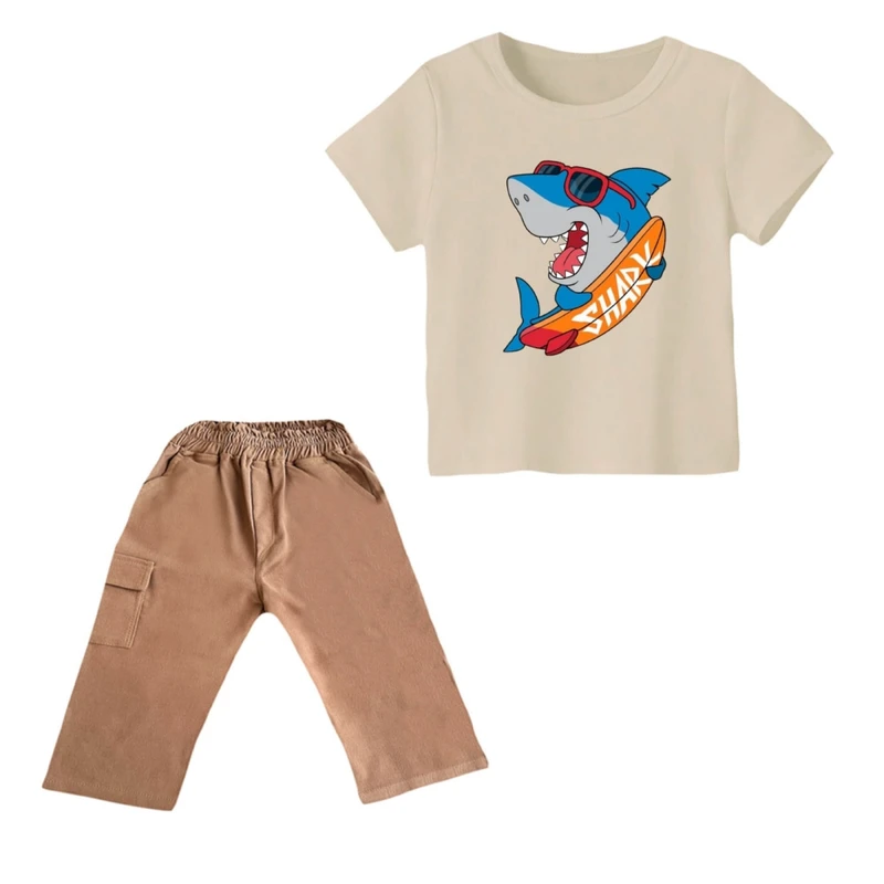 ست تی شرت و شلوارک پسرانه مدل کوسه کد 8