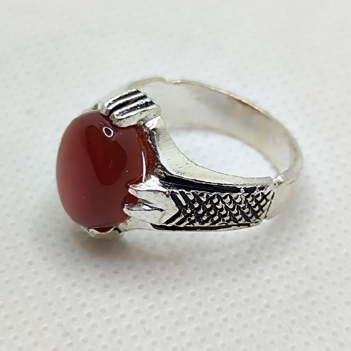 انگشتر نقره مردانه مدل سنگ عقیق رضوی رکاب چهار چنگ اسپرت کد 200 -  - 5