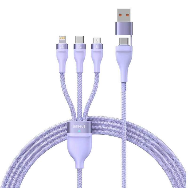 کابل تبدیل USB/USB-C به لایتنینگ/USB-C/micro-USB باسئوس مدل Flash Series 2-100W طول 1.2 متر