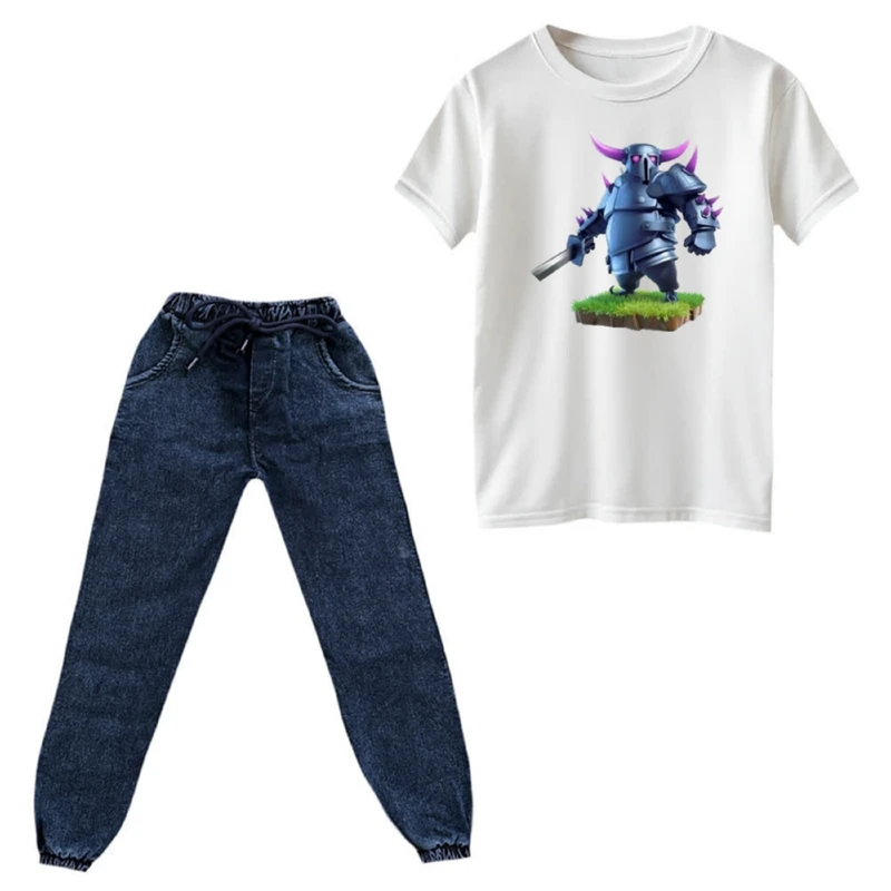 ست تی‌شرت و شلوار دخترانه مدل کلش رویال کد 11