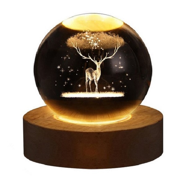 چراغ خواب مدل گوی کریستالی طرح گوزن سه بعدی