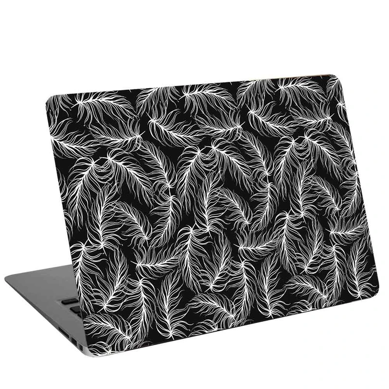 استیکر لپ تاپ طرح white Feathers with black background کد cl-05 مناسب برای لپ تاپ 15.6 اینچ