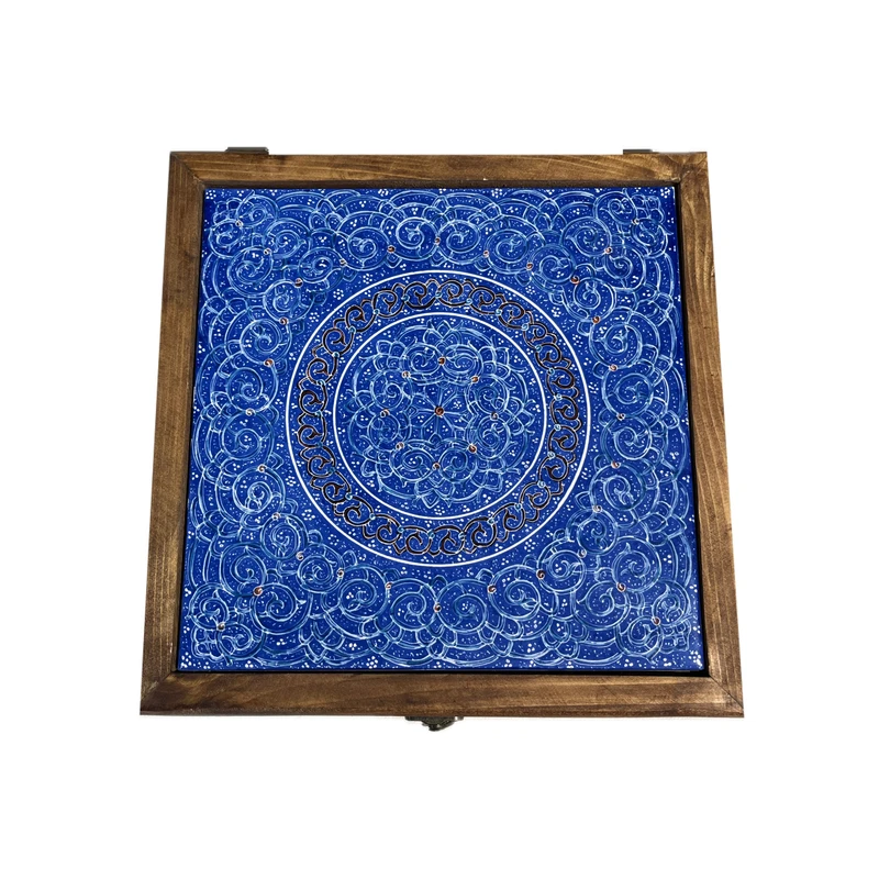 صندوقچه مدل چوب و کاشی میناکاری 