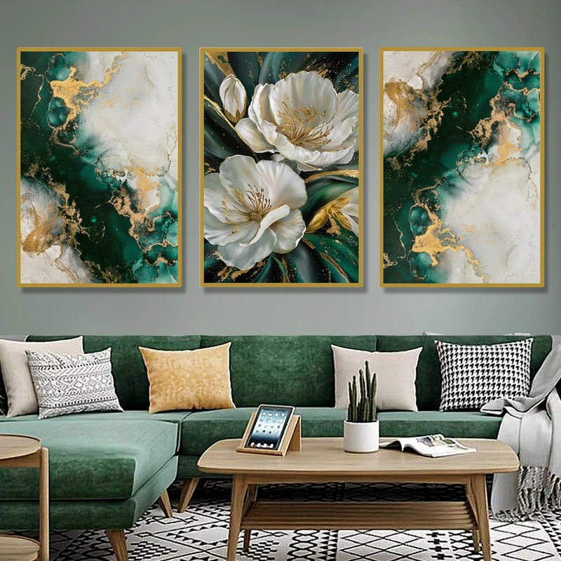 تابلو مدل دکوراتیو مدرن طرح گل و خطوط آبستره مجموعه سه عددی
