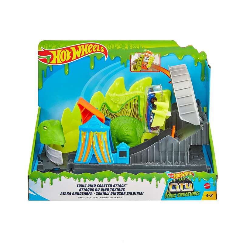 کیت ماشین بازی هات ویلز مدل Toxic Dino Coaster Attack کد FNB05 - GTT68