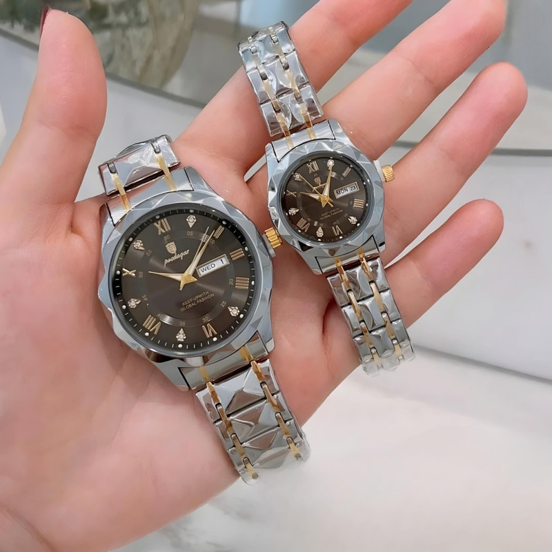 ست ساعت مچی عقربه‌ای زنانه و مردانه پوداگار مدل کوارتز طرح تراش الماسی کد P5