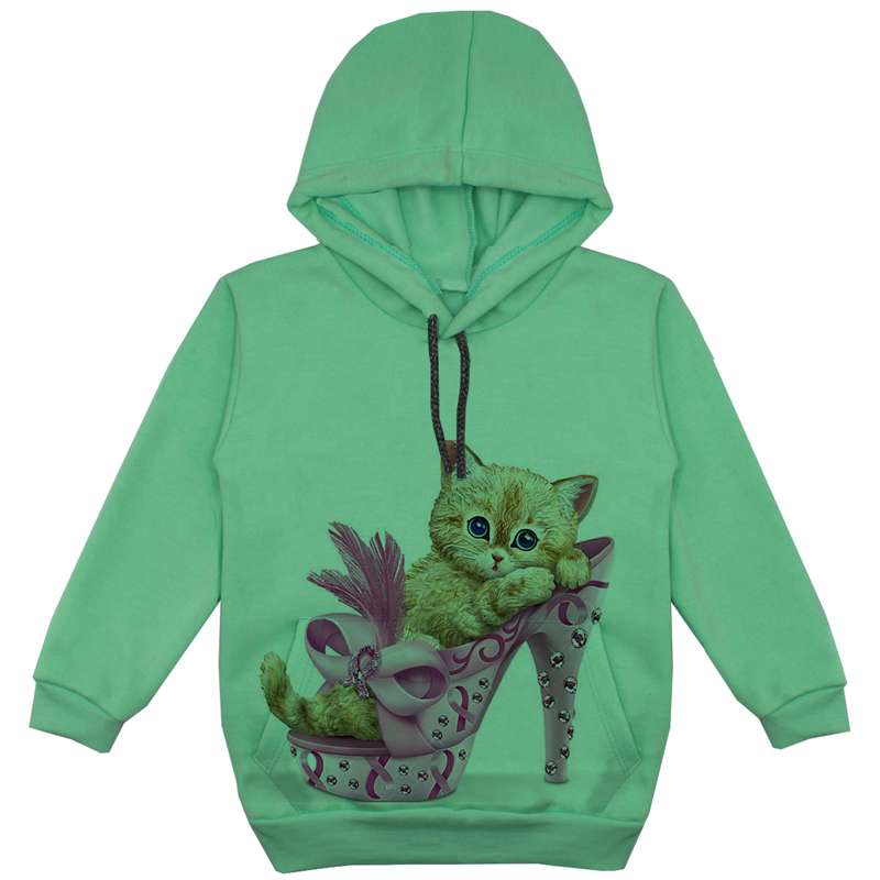 هودی دخترانه مدل گربه و کتونی F78 رنگ سبز