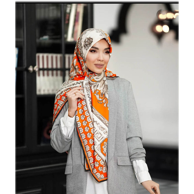 روسری زنانه مدل مجلسی ابریشم توییل دور دست دوز کد RT1