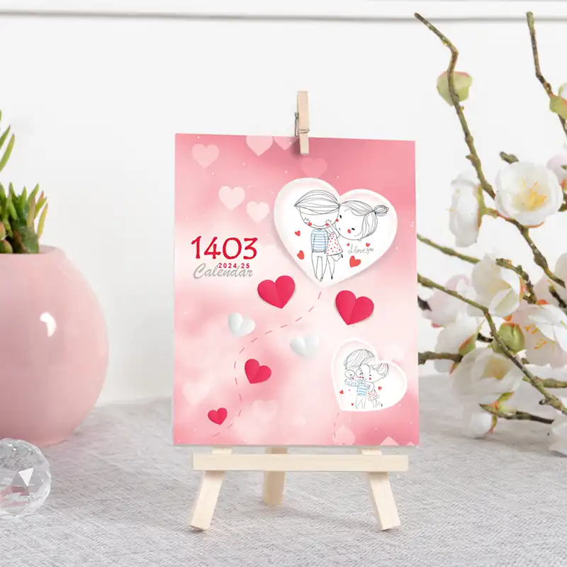 تقویم رومیزی سال 1403 طرح نقاشی مدل بوم چوبی S01