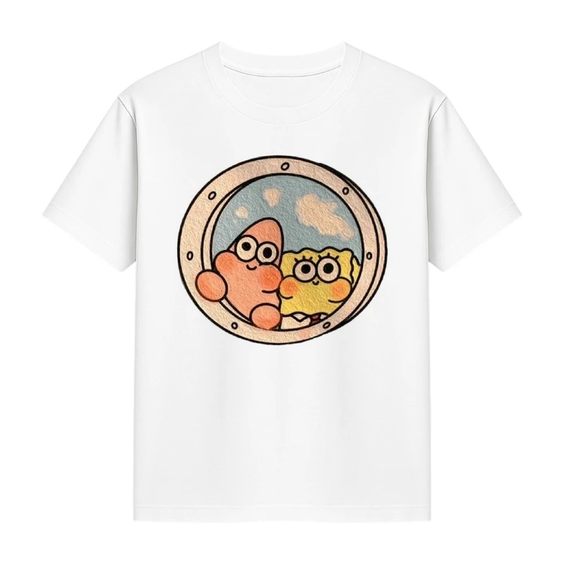 تی‌شرت آستین کوتاه دخترانه مدل باب اسفنجی و پاتریک کد p1 