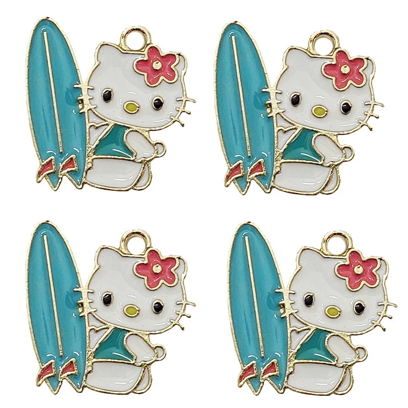 آویز گردنبند دخترانه مدل گربه گل به سر و اسکی  کد 88 بسته 4 عددی