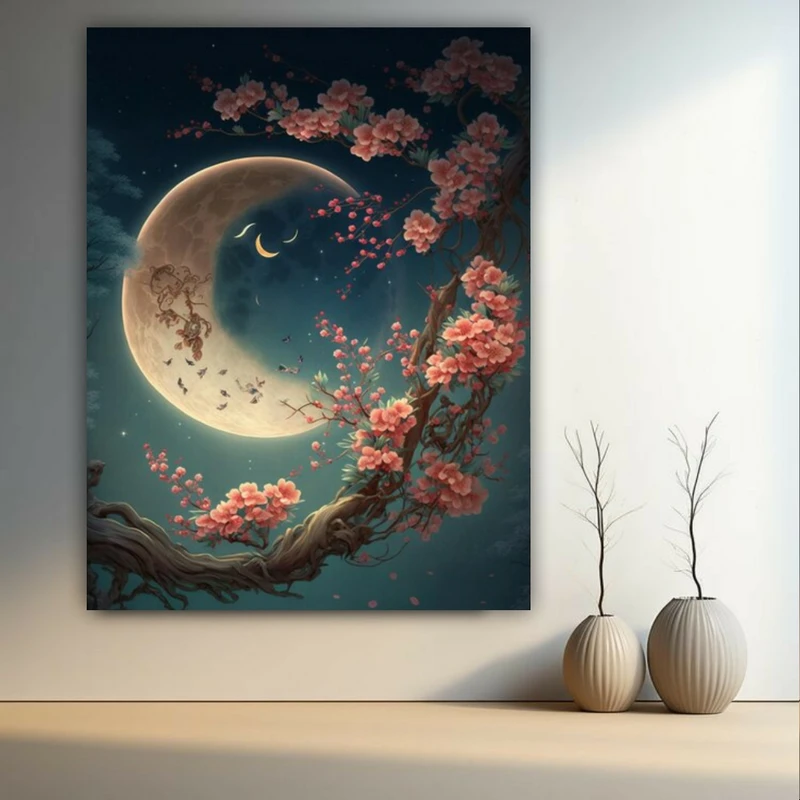 ] پوستر طرح ماه نیمه مدل گلهای صورتی زیبا کد FP104989