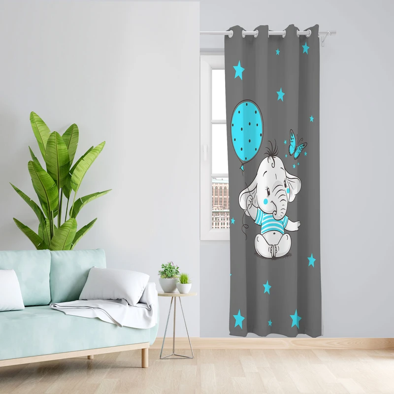 پرده مدل فیل بادکنک آبی مخمل پانچی کد 4669 سایز 140x280 سانتی متر