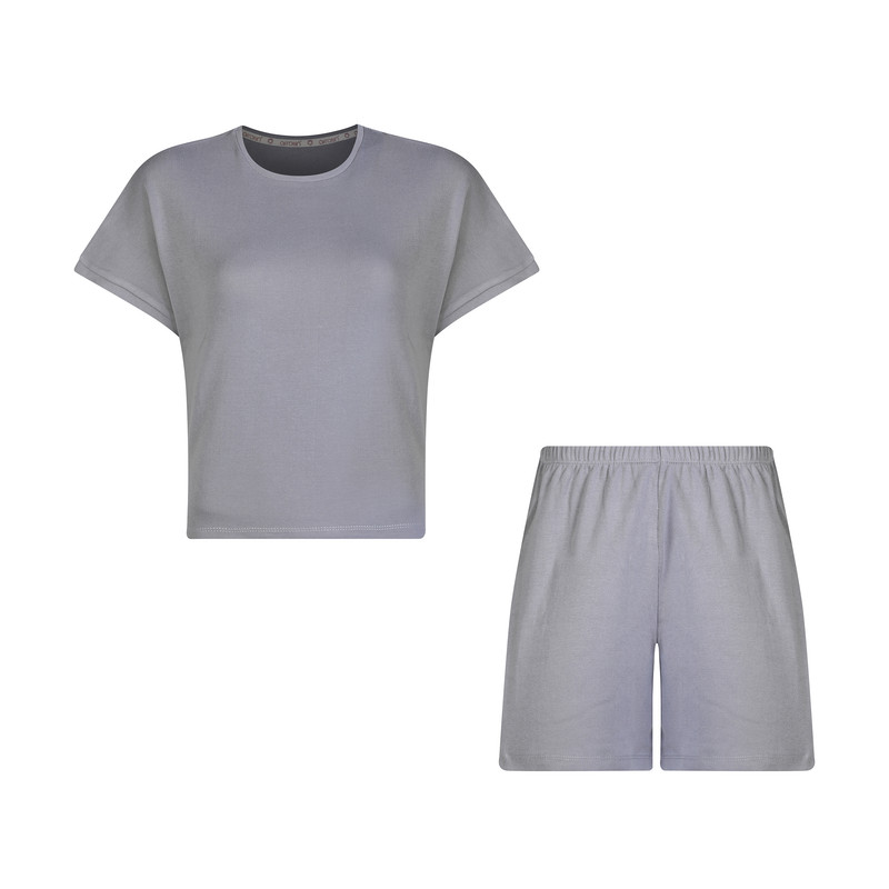 ست کراپ تی شرت و شلوارک زنانه افراتین مدل 6598 رنگ طوسی