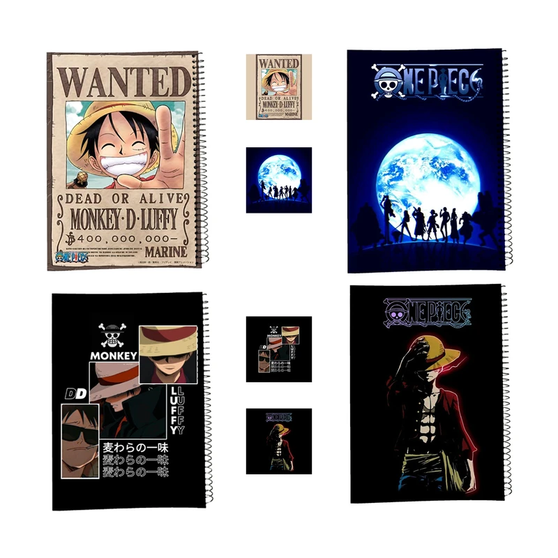 دفتر مشق 100 برگ طرح وان پیس کد a2 به همراه برچسب مجموعه 8 عددی