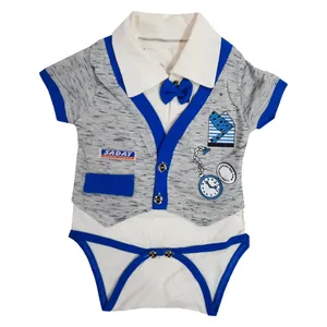 بادی آستین کوتاه نوزادی مدل جنتلمن رنگ آبی