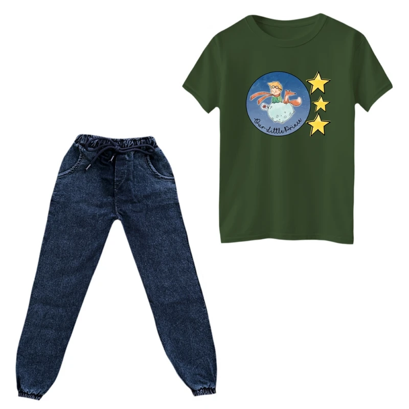 ست تی‌شرت و شلوار پسرانه مدل شازده کوچولو و روباه کد 11