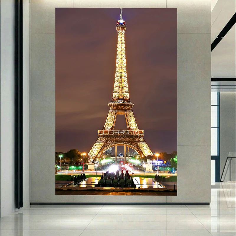 پوستر پارچه ای مدل چرم مخمل طرح برج ایفل نمای شب کد AR1410