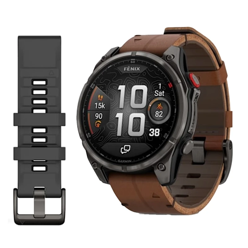 ساعت هوشمند 51 میلی‌متری گارمین مدل Fenix 8 Pro با بند چرمی به همراه بند سیلیکونی