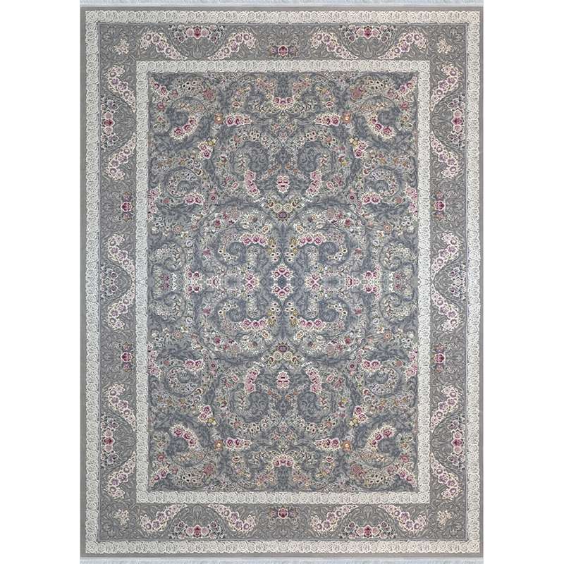 فرش ماشینی 1200 شانه ایده آل زمینه فیلی حاشیه خاکستری مدل 100139