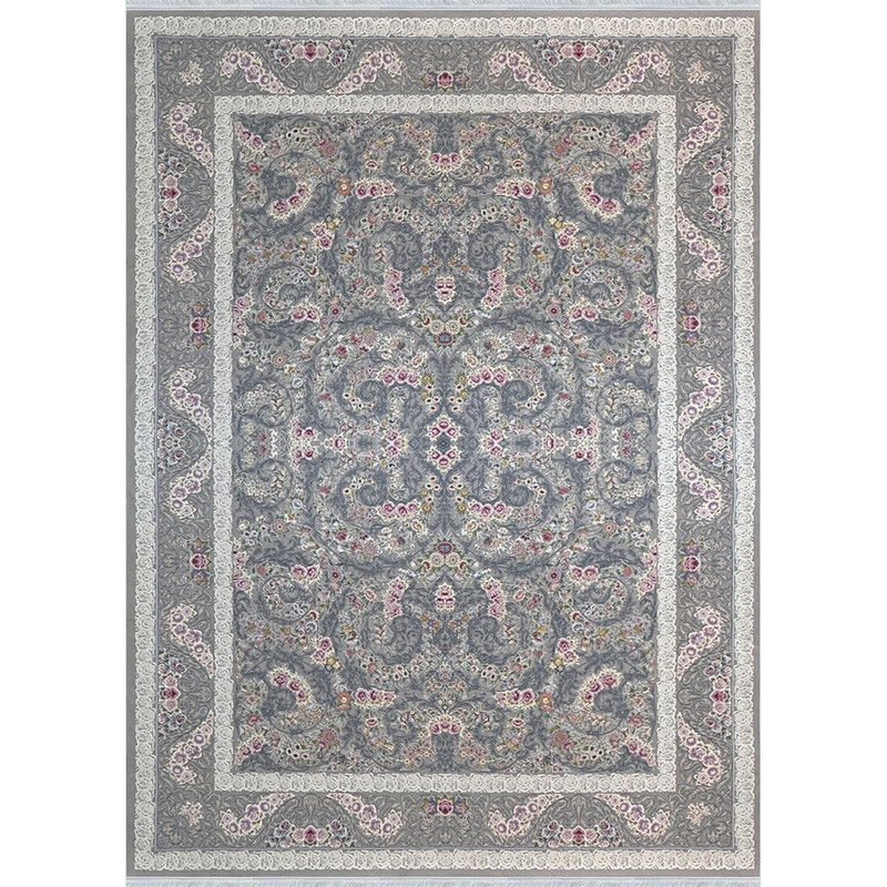 فرش ماشینی 1200 شانه ایده آل زمینه فیلی حاشیه خاکستری مدل 100139