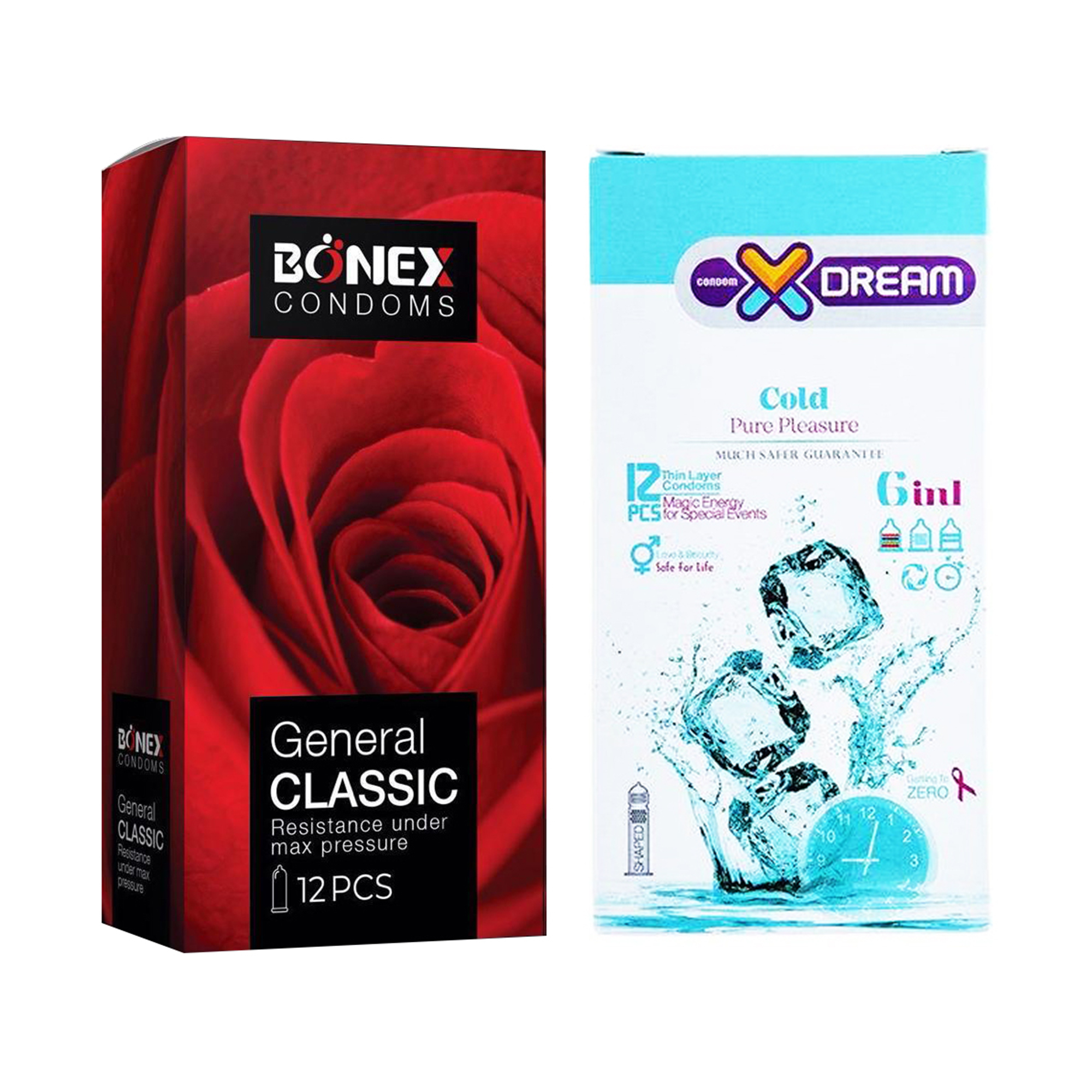 کاندوم بونکس مدل General Classic بسته 12 عددی به همراه کاندوم ایکس دریم مدل Cold بسته 12 عددی