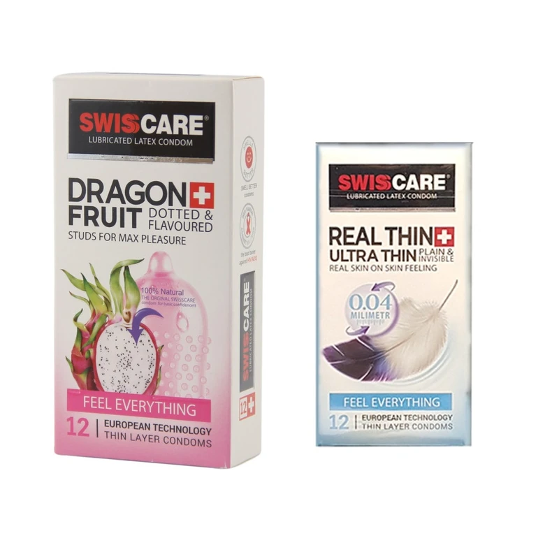کاندوم سوئیس کر مدل DRAGON FRUIT Real Thin مجموعه 2 عددی