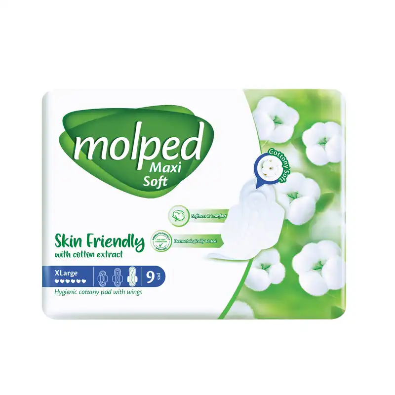 نوار بهداشتی مولپد مدل نیمه ضخیم پنبه ای سایز خیلی بزرگ بسته 9 عددی