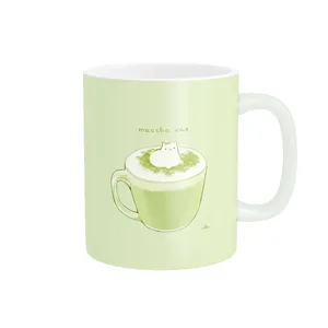 ماگ پاد آفرین مدل طرح چای ماچا گربه ای کیوت فانتزی پینترستی سرامیکی کد 481