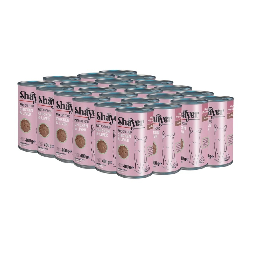 نسرو غذای گربه شایر کد sh24 طعم مرغ و بوقلمون  وزن 400 گرم بسته 24 عددی