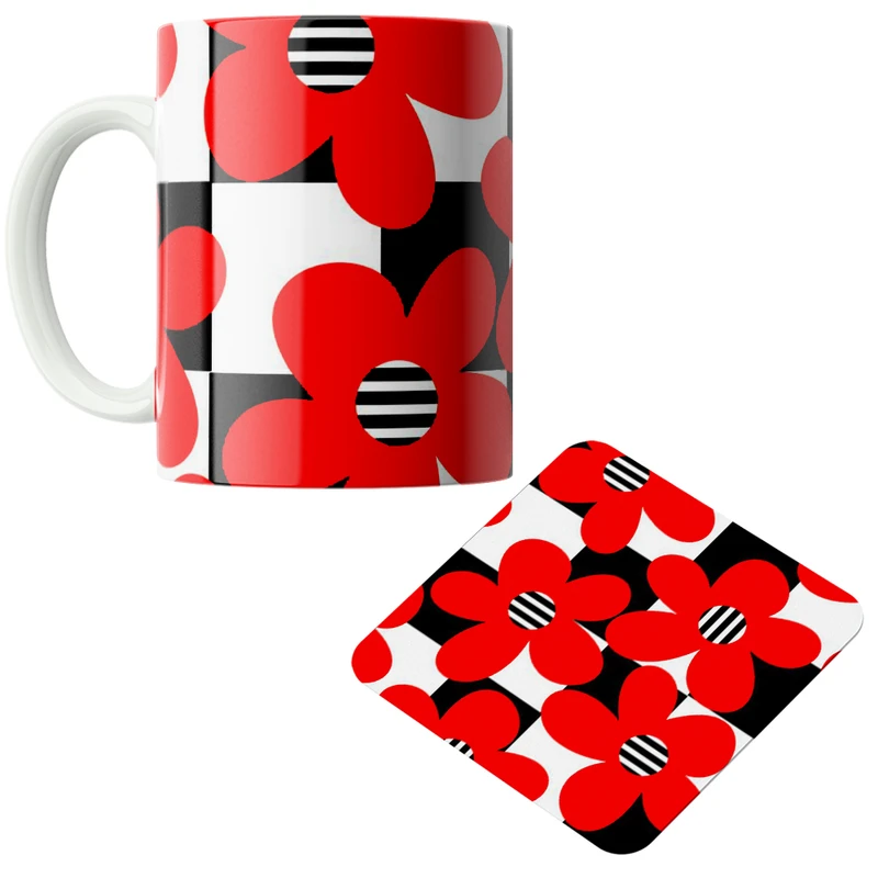 ماگ پاد آفرین مدل گل کد DKC595 به همراه زیر لیوانی